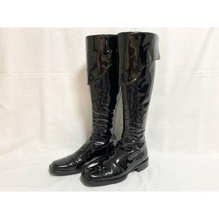 シャネル(CHANEL)の希少 美品 シャネル CC ココマーク エナメル ロングブーツ 黒 36 1/2(ブーツ)