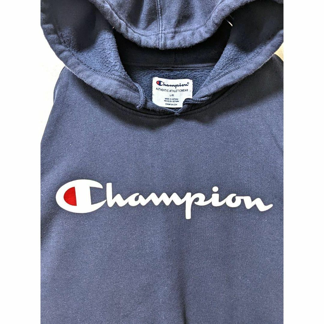 チャンピオンChampion ロゴ スウェットパーカー ネイビー紺色 L海外古着