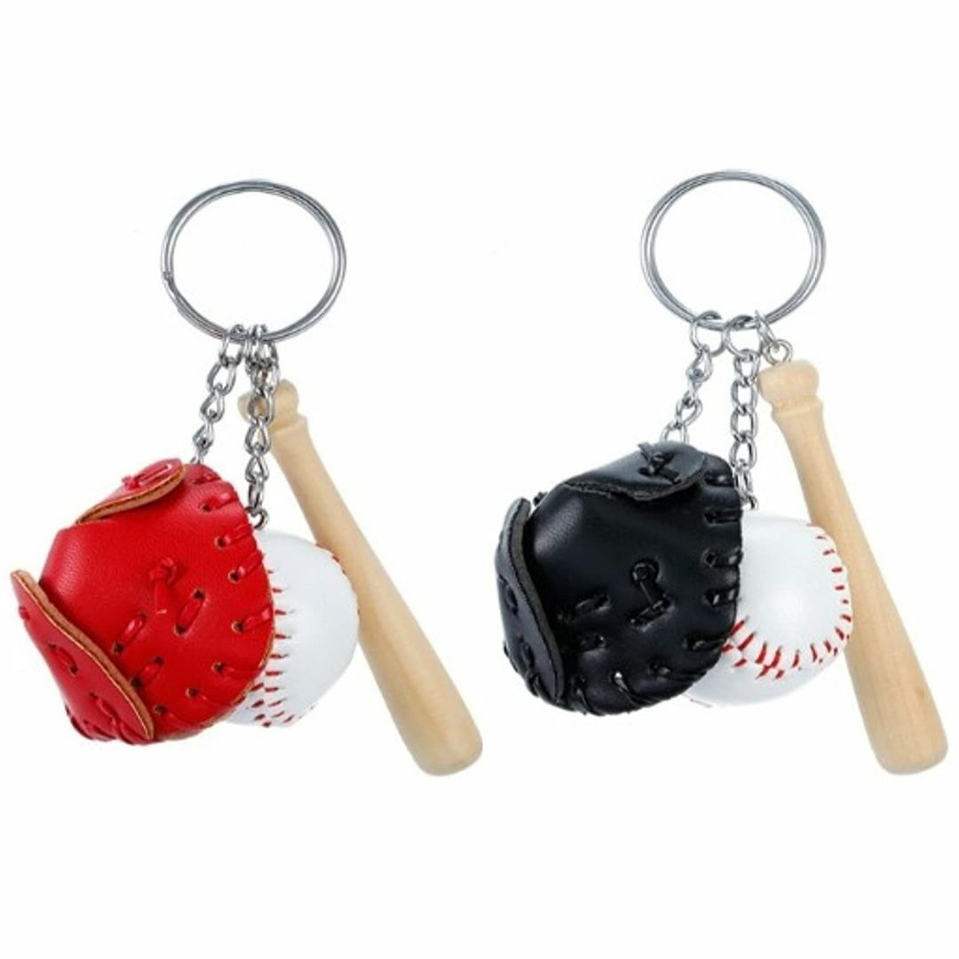 【赤黒2点セット】野球 キーホルダー Baseball グローブ バット スポー