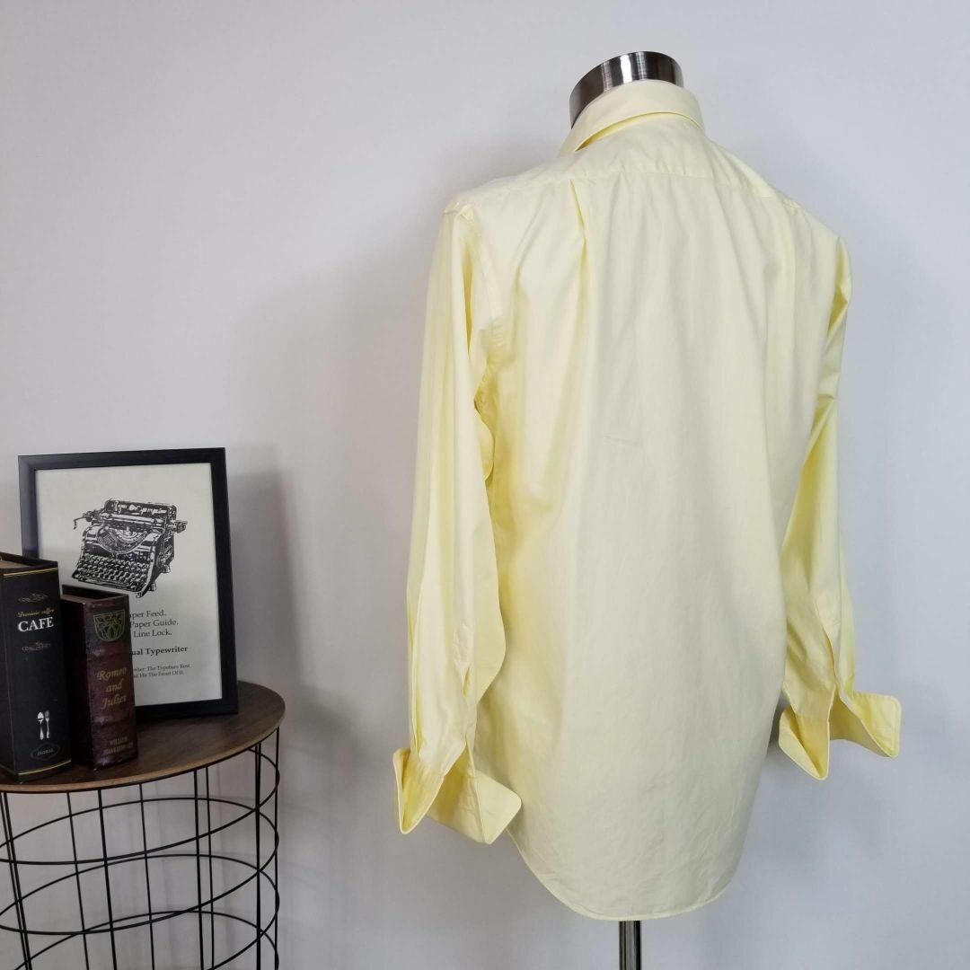 美品Aquascutumフレンチカフススタンダードカラーシャツ薄黄メンズL