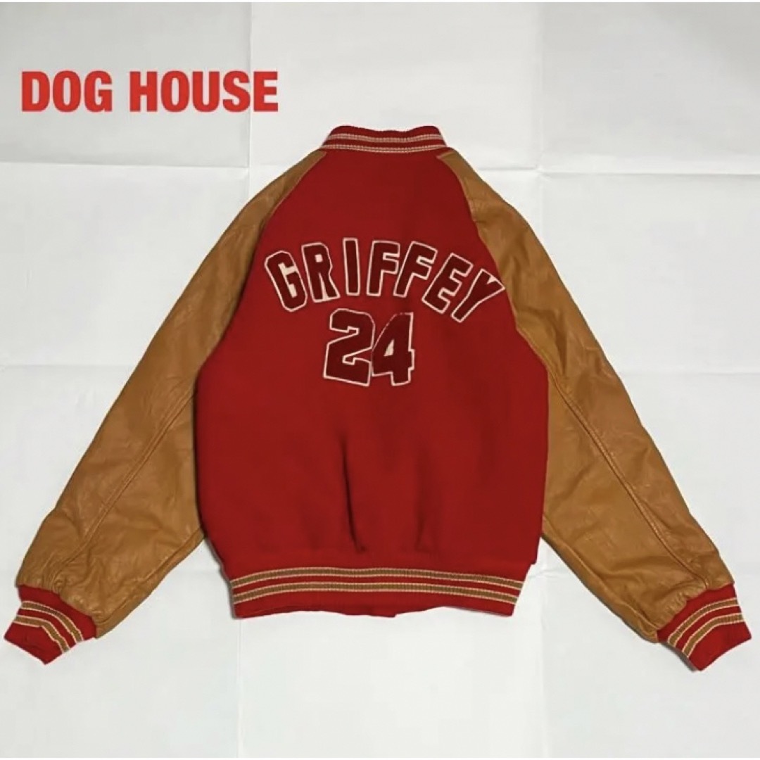 DOG HOUSE　スタジャン　ワッペン　牛革レザー　バイカラー　キルティング