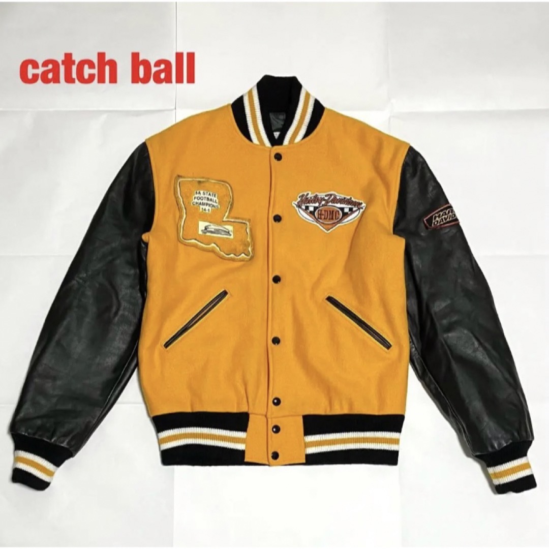 catch ball　スタジャン　袖レザー　刺繍ロゴ　ワッペン　USA製　90s