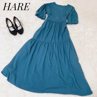 【美品】 HARE ハレ ロングワンピース パワショル グリーン フリーサイズ(ロングワンピース/マキシワンピース)