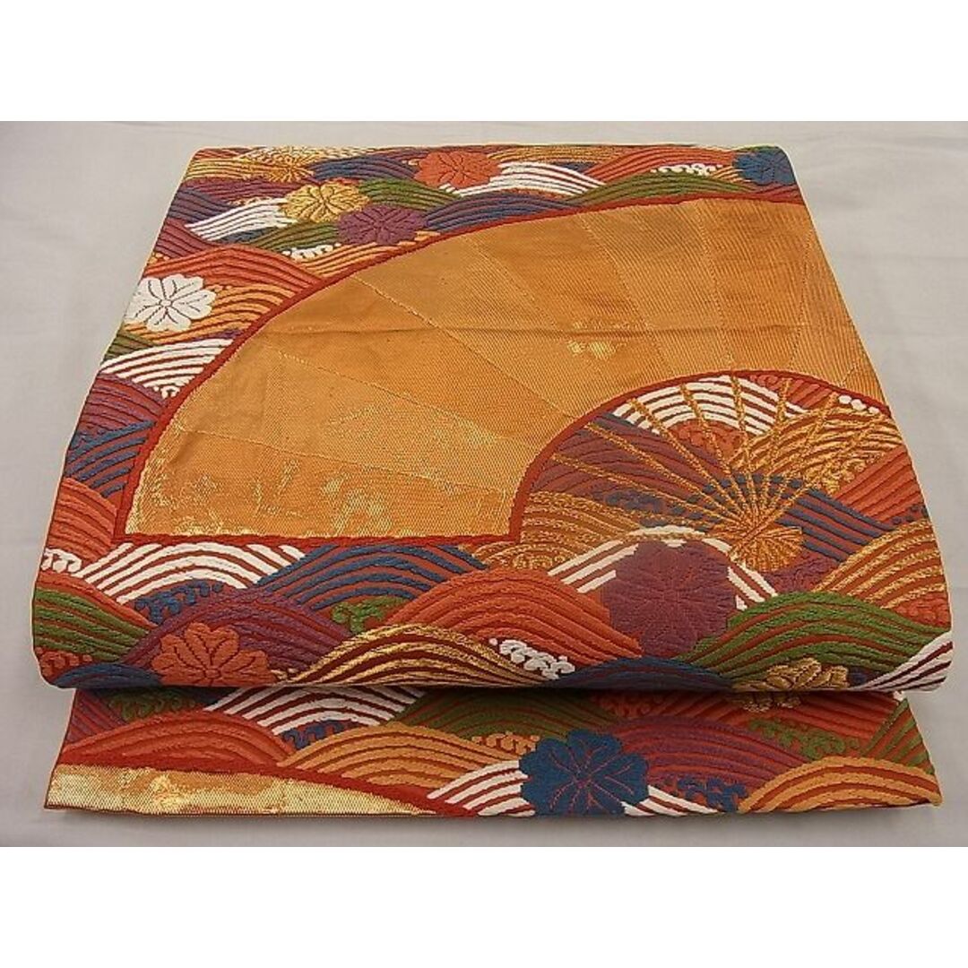 平和屋野田店□六通柄袋帯 唐織 青海波扇花文 金糸 逸品 n-ip0402の