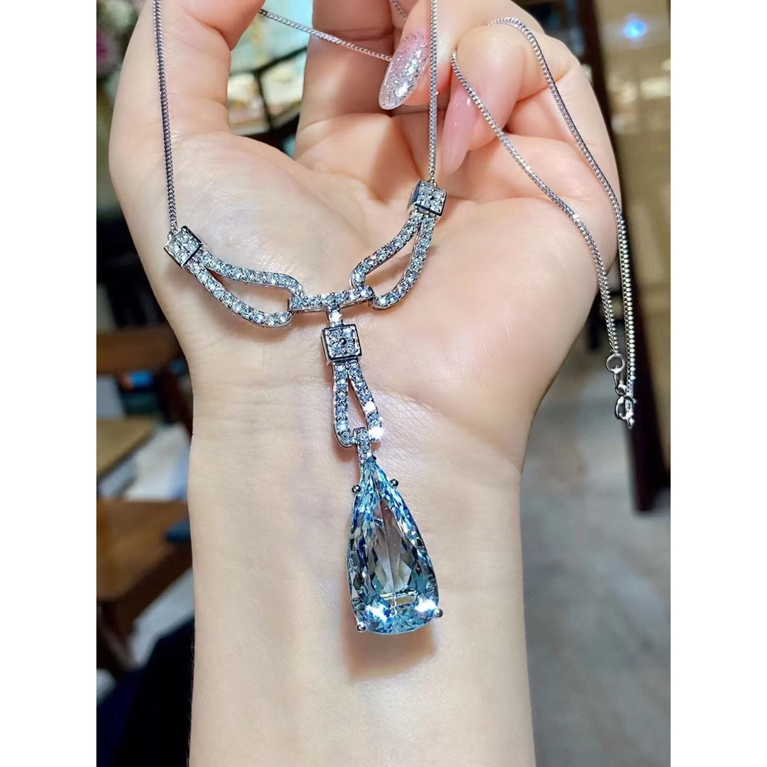 天然アクアマリン ダイヤ ネックレス 15.67ct k18 ¥ - ネックレス