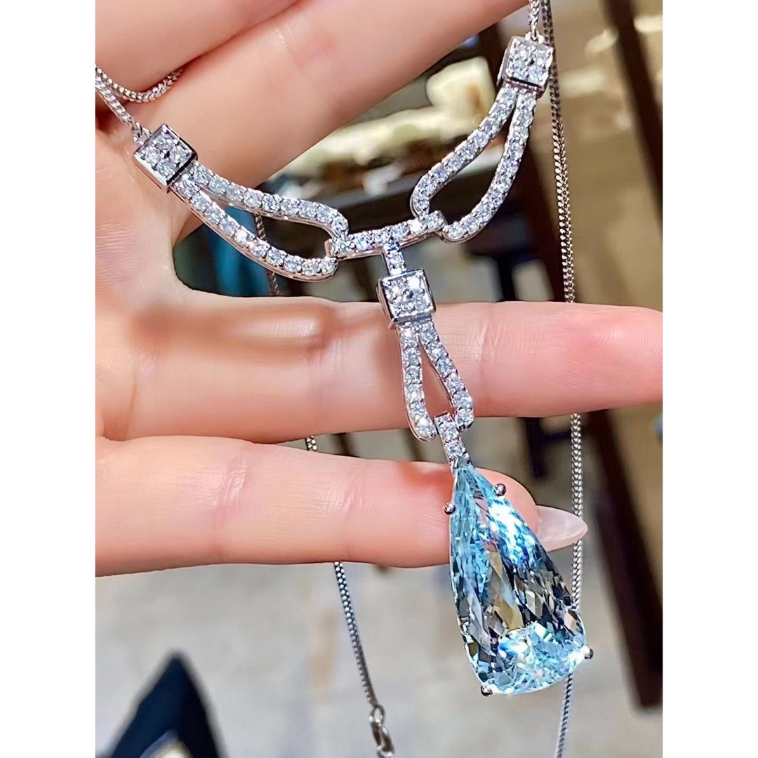 天然アクアマリン ダイヤ ネックレス 15.67ct k18 ¥ - ネックレス