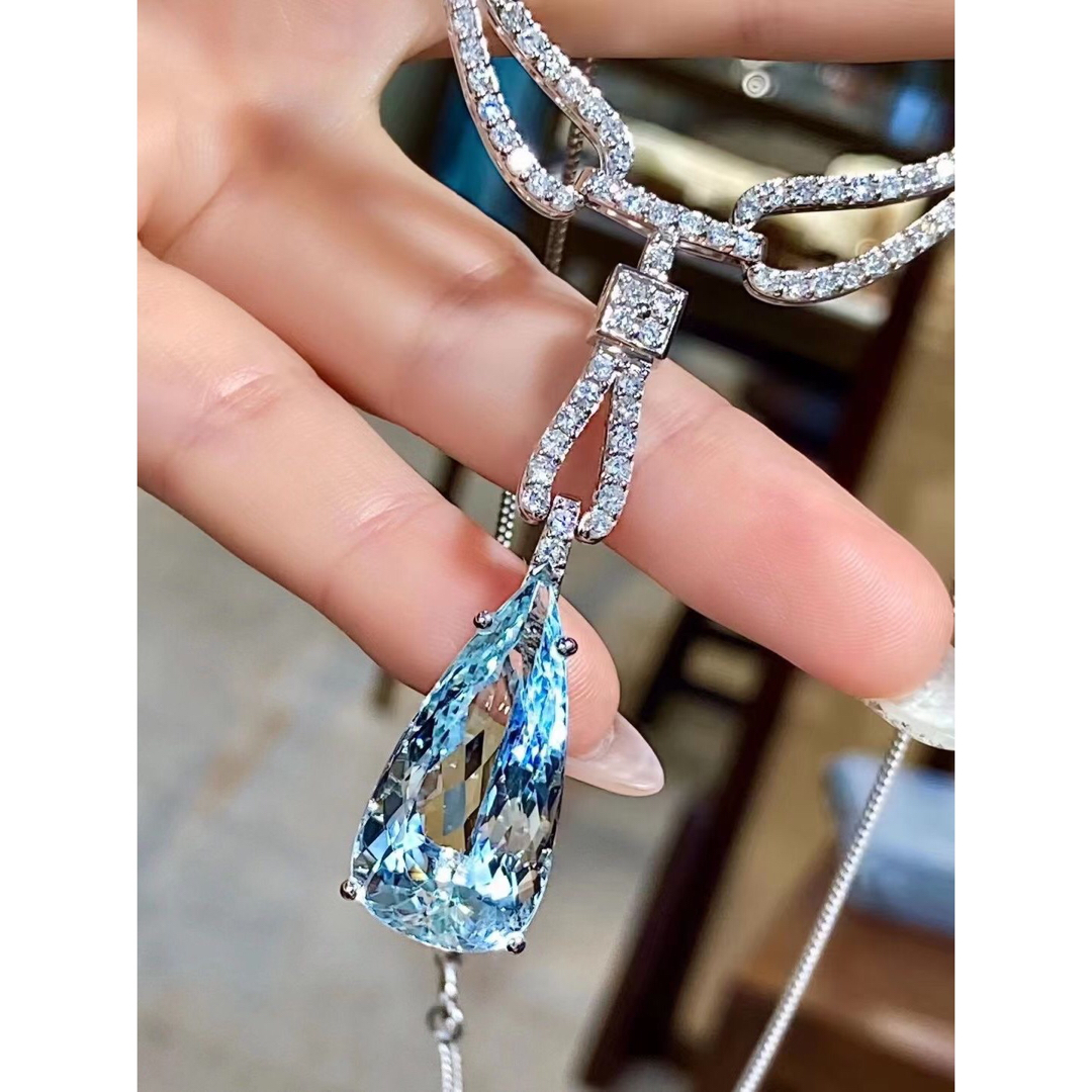 天然アクアマリン ダイヤ ネックレス 15.67ct k18 ¥ - ネックレス