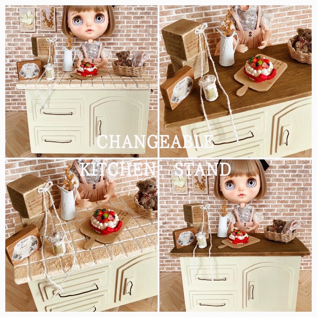 ミニチュア ドールハウス キッチン台 背景ボード カフェ ブライス リカちゃん