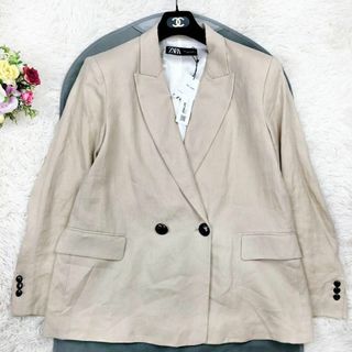 ザラ(ZARA)の【新品】タグ付き ZARA リネン100％ ダブルブレスト 大きいサイズ 麻(テーラードジャケット)