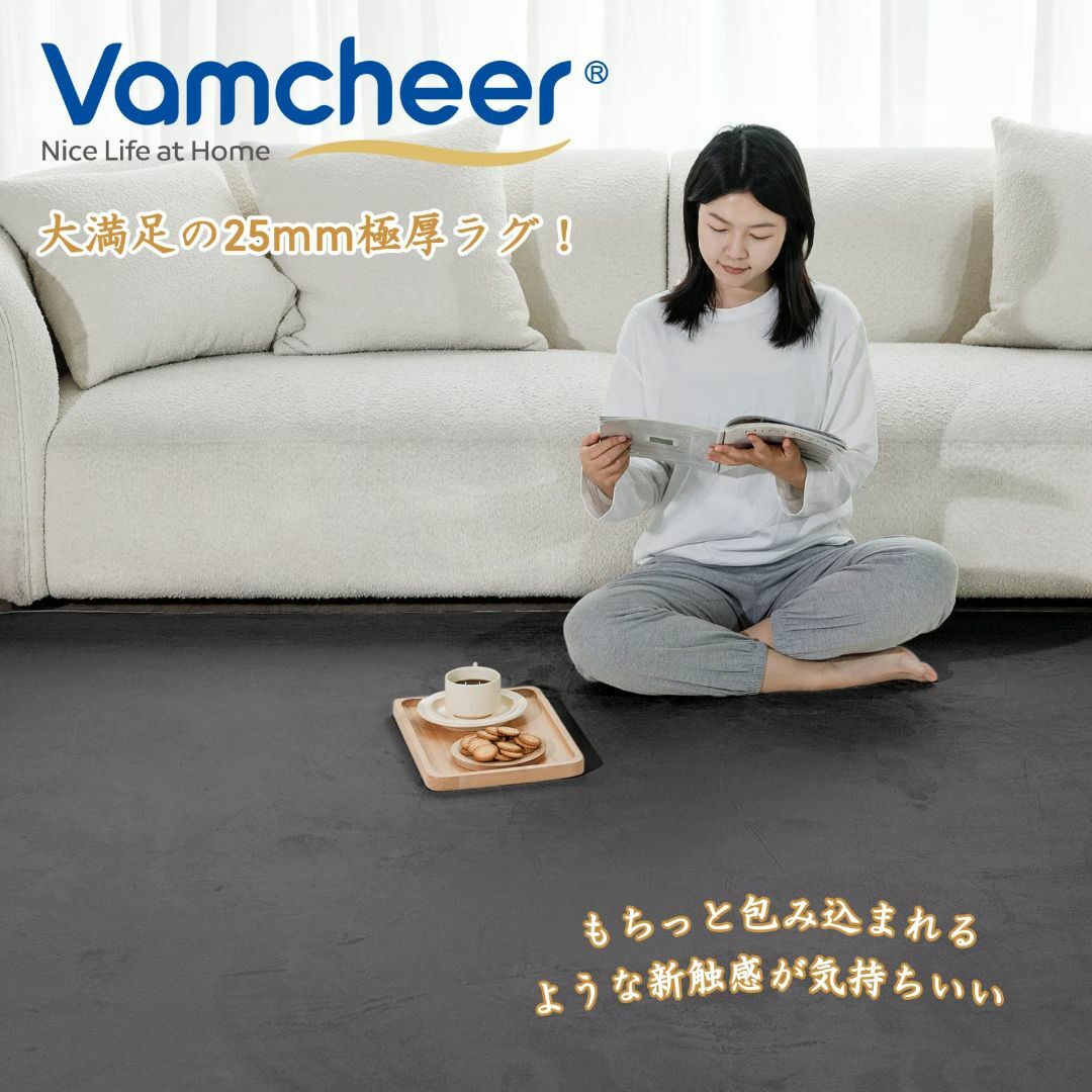 色: 極厚25mm：ダークグレー】Vamcheer ラグ カーペット 低反発ラの ...