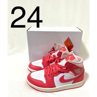 ナイキ(NIKE)の24 NIKE エアジョーダン 1 mid ピンク ホワイト ストロベリー (スニーカー)