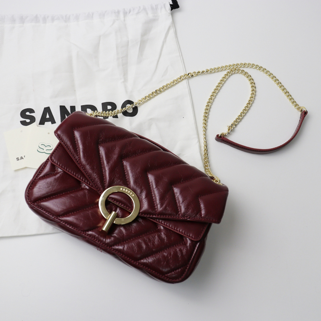 サンドロ SANDRO PARIS 美品 Yza quilted shoulder bag ショルダーバッグ /バーガンディ カバン 2WAY クロスボディ 【2400013499200】