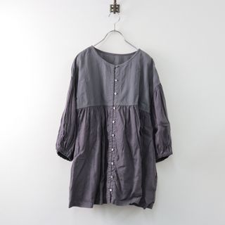 ネストローブ nest Robe 極美品 2023SS 【UpcycleLino】×カラミ織り天然染め ドッキングブラウス  F/チャコールグレー【2400013491983】