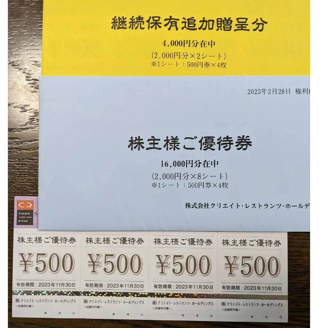 クリエイトレストランツHD　株主優待　20,000円分