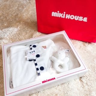 ミキハウス(mikihouse)のミキハウス◆パイル素材の爽やかポンチョ◆フード付き◆ラトル◆ギフトセット(ジャケット/コート)