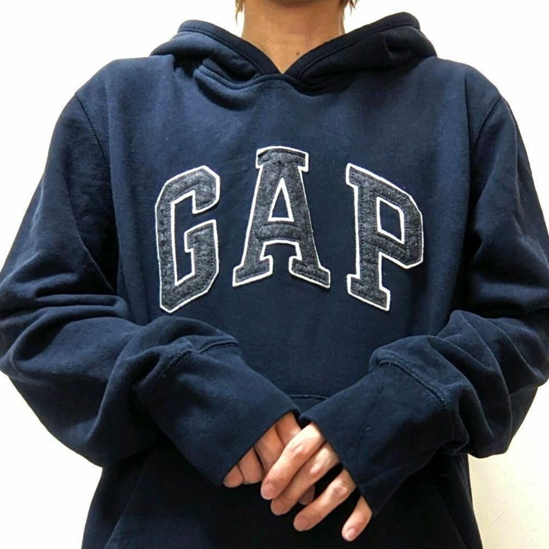 GAP ギャップ ハーフジップ スウェット 刺繍ロゴ 裏起毛 ネイビー XL.