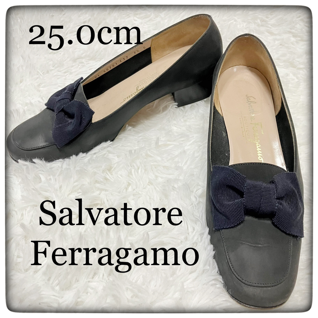 SALVATORE FERRAGAMO レザーリボンローファー ７1 2 - 通販