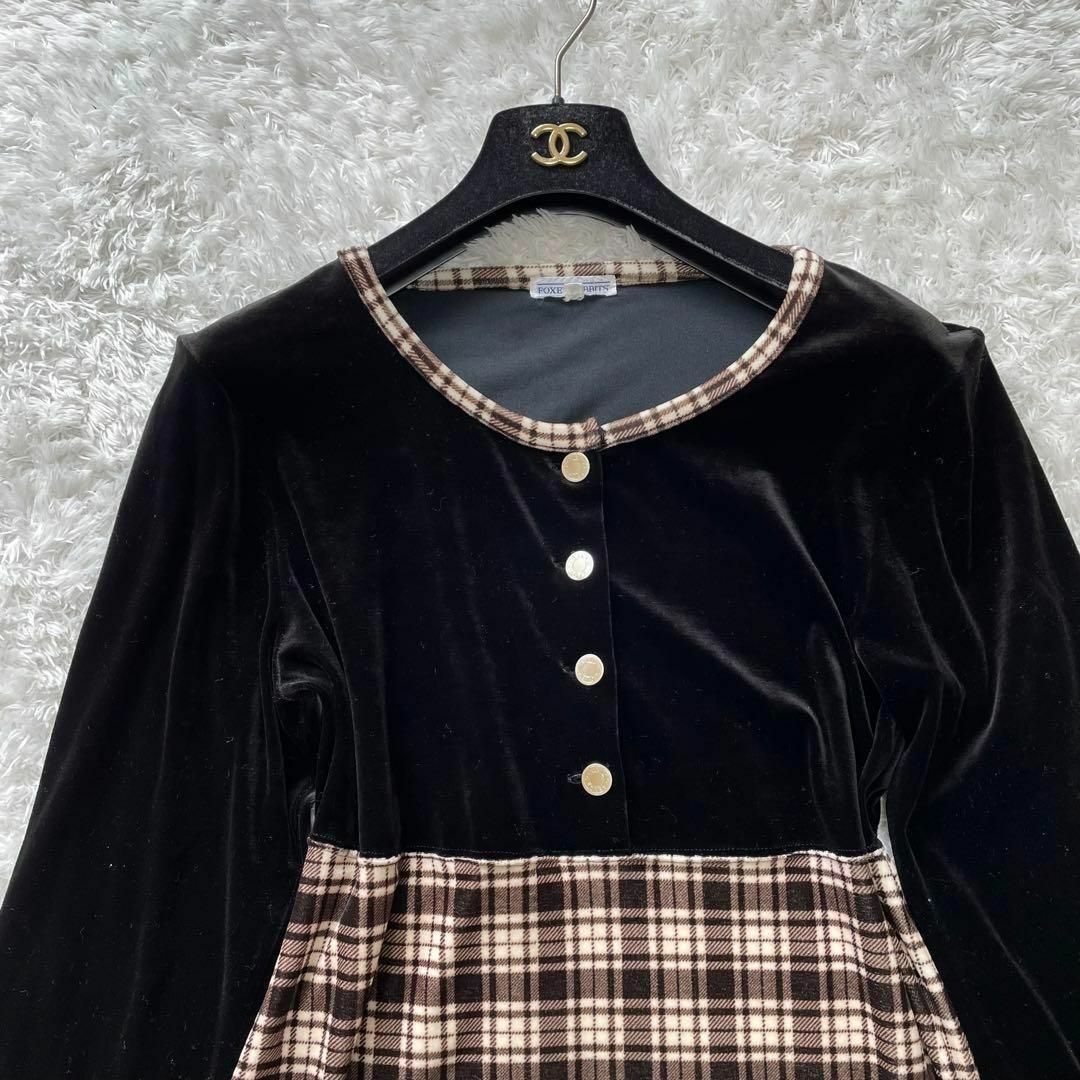 極美品✨フォクシー ワンピース ドッキング チェック ベロア 銀ボタン ... 美品 エムズグレイシー 花柄 ワンピース ルネ rene ビジューカーディガン