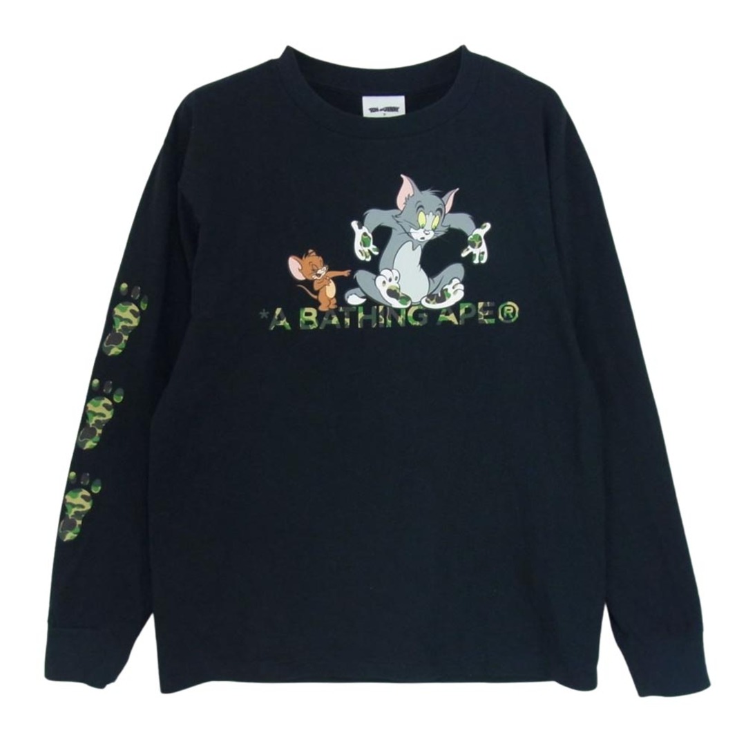 A BATHING APE アベイシングエイプ TOM AND JERRY トムとジェリー FOOTPRINTS L/S TEE プリント 長袖 Tシャツ ブラック系 S