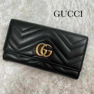 美品✨グッチ 長財布 マーモント キルティング GG レザー ゴールド金具 黒-