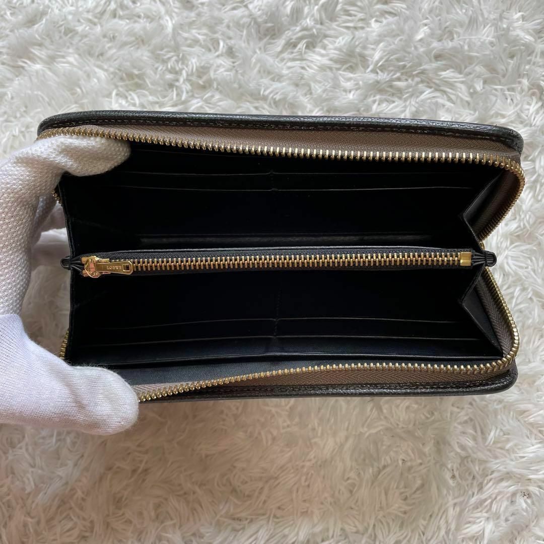 美品✨ロエベ 長財布 アナグラム ゴールド金具 ラウンドファスナー レザー 黒