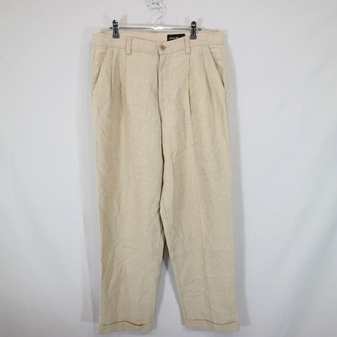 SALE/ 90年代 Eddie Bauer エディーバウアー ツータック リネン スラックス パンツ ベージュ (メンズ 33×32) 中古 古着  N6791 | フリマアプリ ラクマ