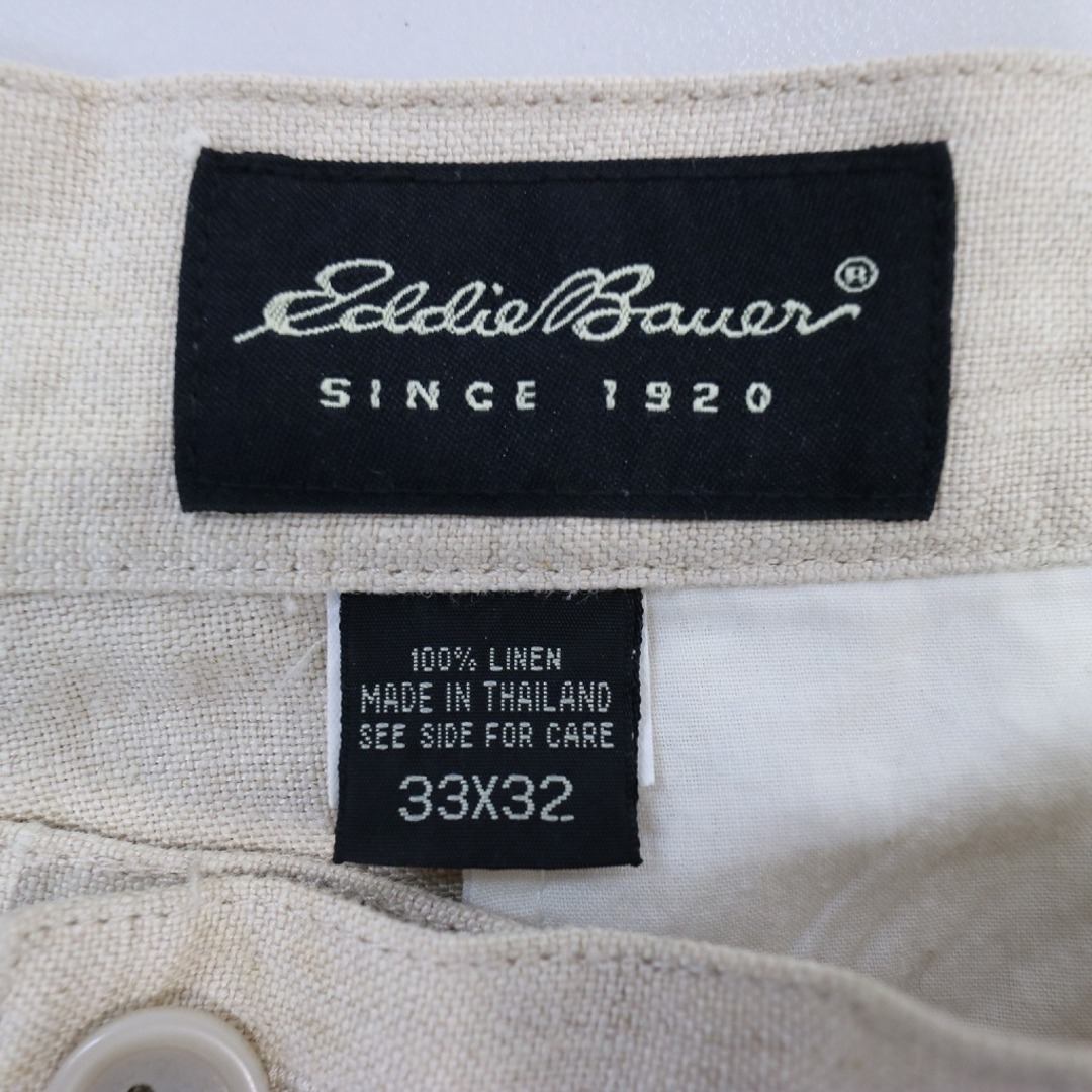 SALE/ 90年代 Eddie Bauer エディーバウアー ツータック リネン スラックス パンツ ベージュ (メンズ 33×32) 中古 古着  N6791