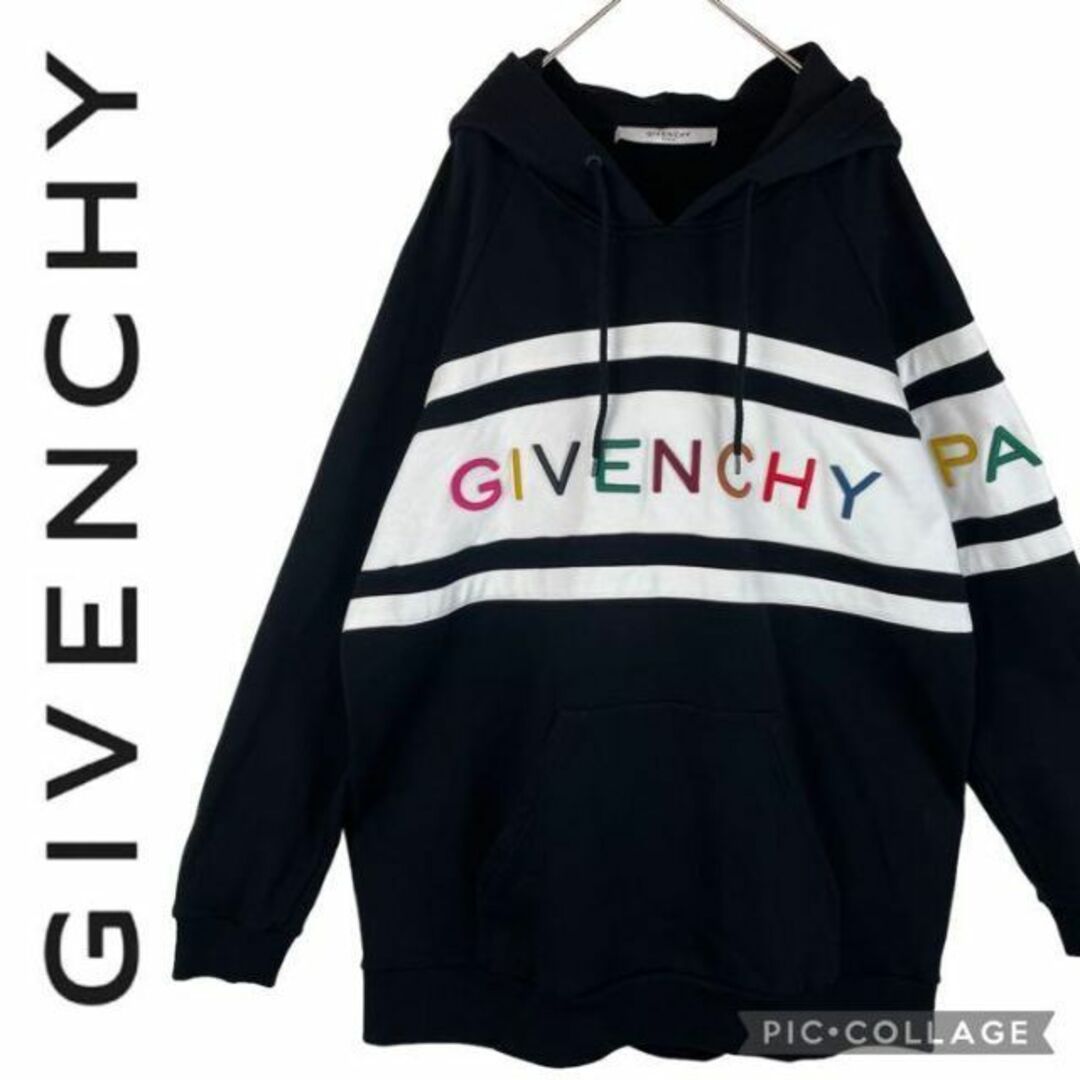 美品】GIVENCHY☆マルチカラーロゴ☆パーカー☆サイズXXL☆ブラック