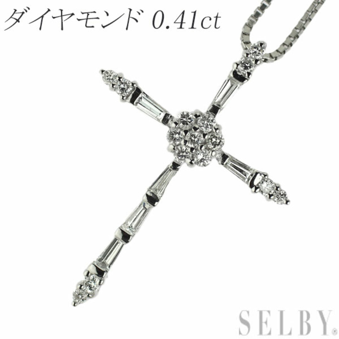 Pt ダイヤモンド ペンダントネックレス 0.41ct クロス