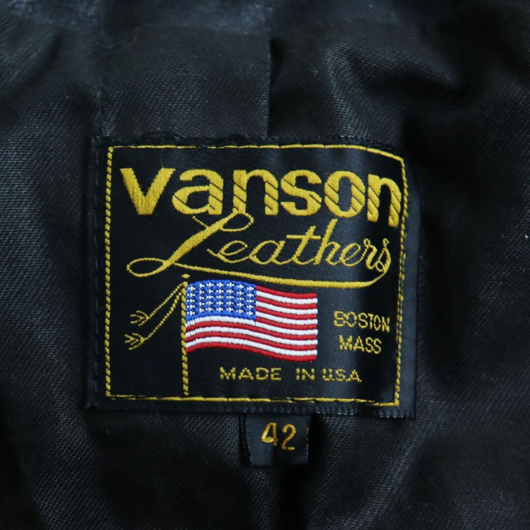 美品●VANSON バンソン ジップアップ シングルライダースジャケット/レザージャケット ブラック 42 USA製 メンズ