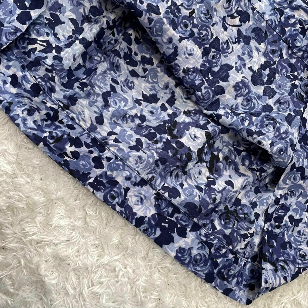 美品 ローラアシュレイ ワンピース 花柄 半袖 白×青 花柄