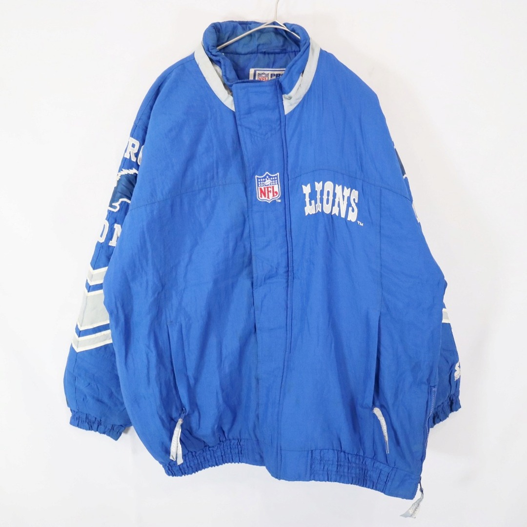 SALE/ 90年代 STARTER スターター NFL　デトロイトライオンズ 中綿ナイロンジャケット  防寒  防風  刺繍 ブルー (メンズ L)  N6885