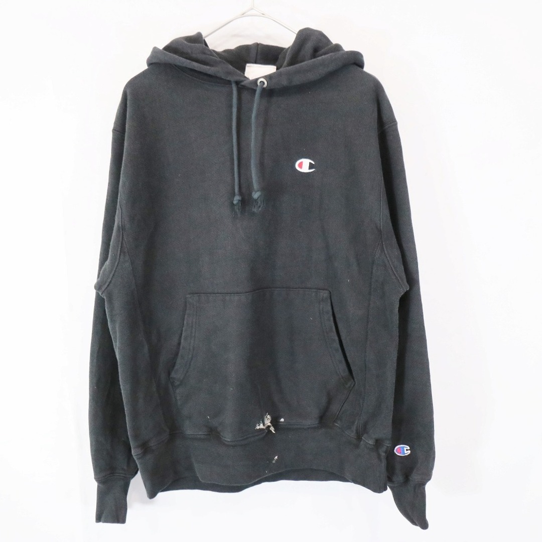 SALE/ Champion チャンピオン リバースウィーブ スウェット パーカー フーディー 目付き 復刻 青タグ 無地 ブラック (メンズ M)  N6892