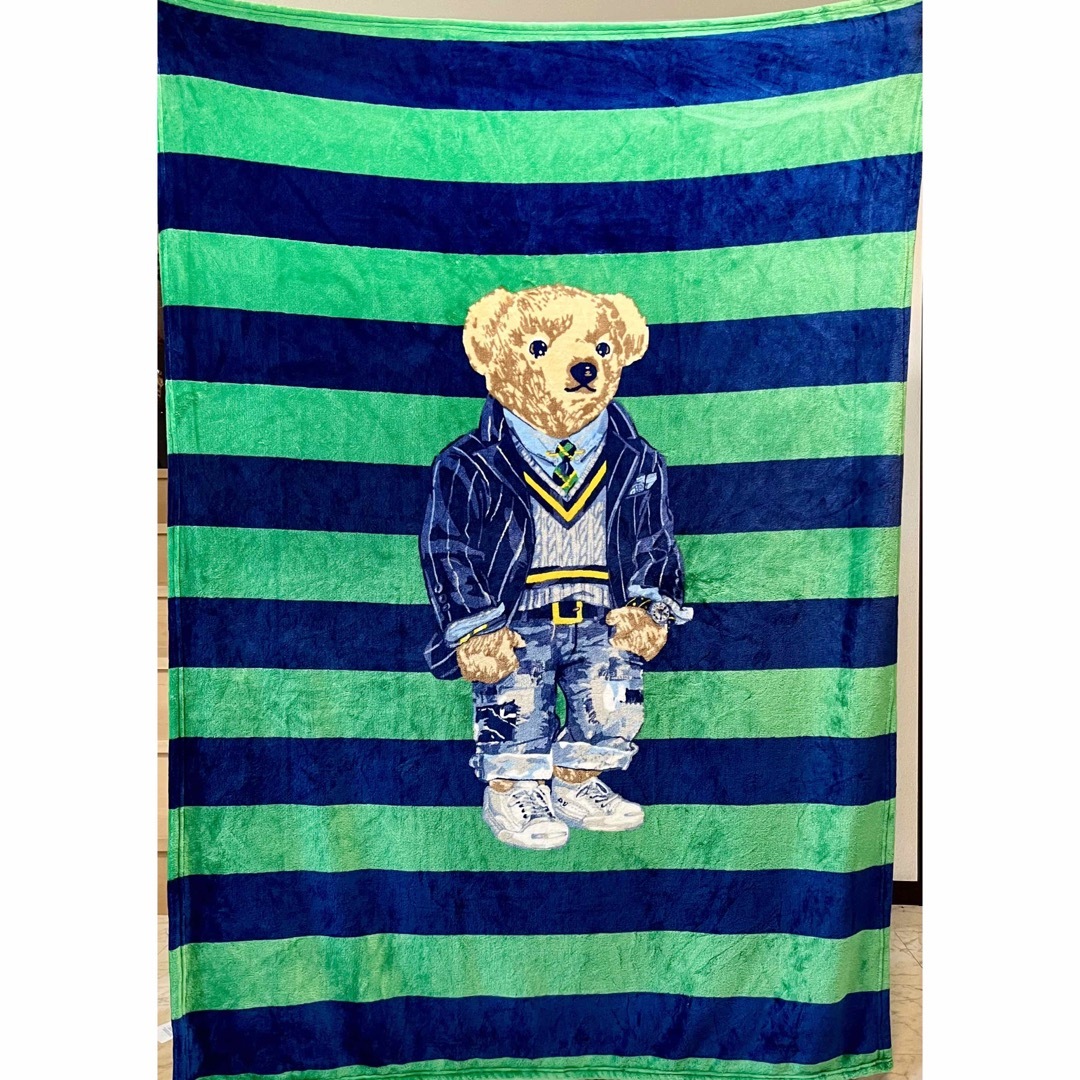 POLO RALPH LAUREN(ポロラルフローレン)のポロ ラルフローレン ブランケット POLO bear ポロベア クマ 毛布青緑 インテリア/住まい/日用品の寝具(毛布)の商品写真