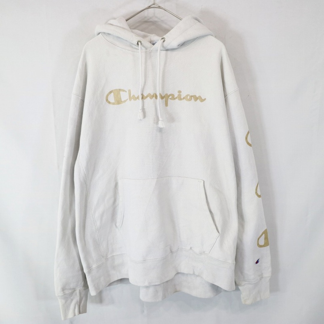 SALE/ Champion チャンピオン リバースウィーブ ブランドロゴ パーカー 大きいサイズ  ストリート ホワイト (メンズ XL)   N6942