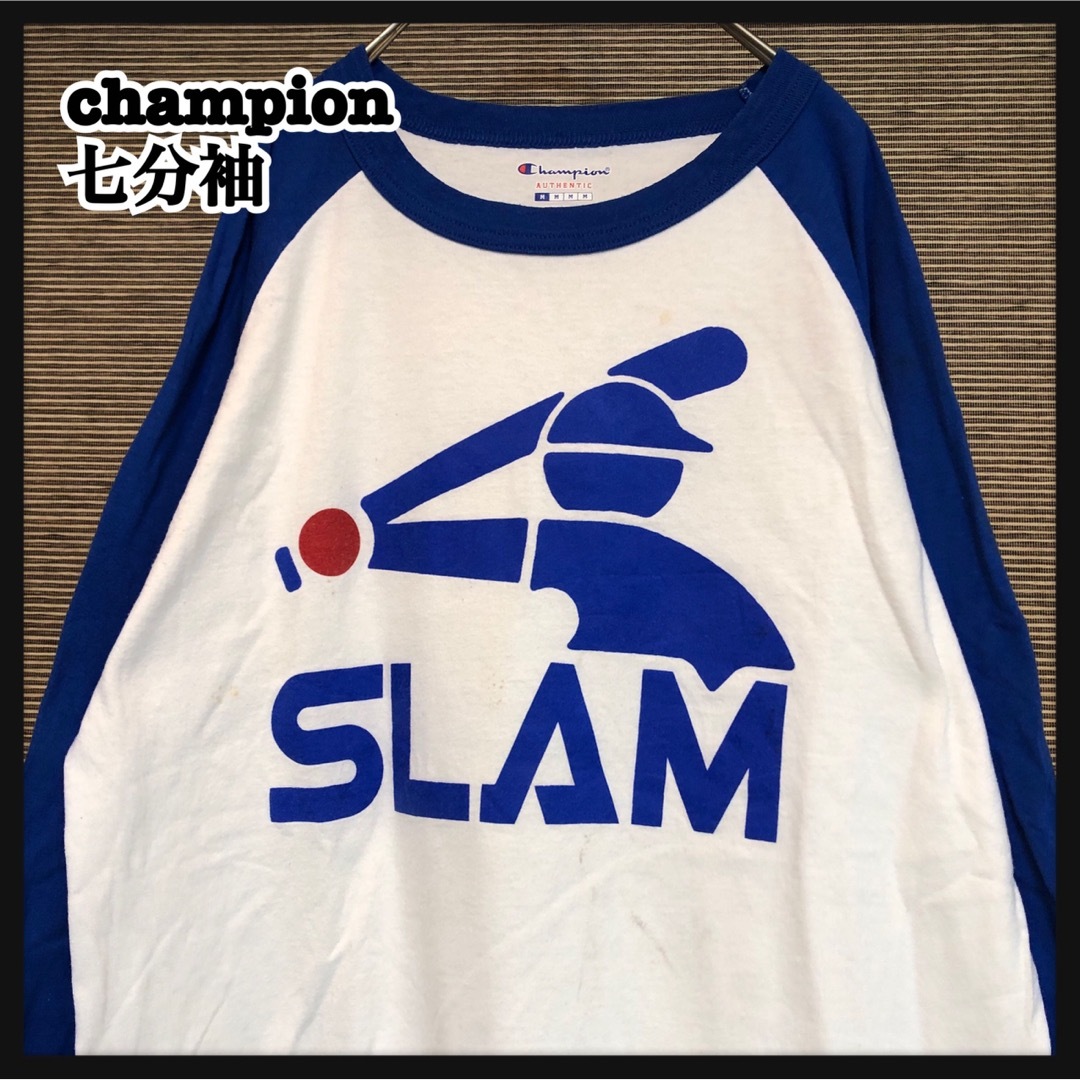 Championラグラン七分袖Ｔシャツナンバービンテージ長袖ロンＴビックロゴ