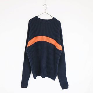 ギャップ(GAP)の2000年代 GAP ギャップ リブニット セーター ライン ネイビー クルーネック (メンズ L) 中古 古着 N6970(ニット/セーター)