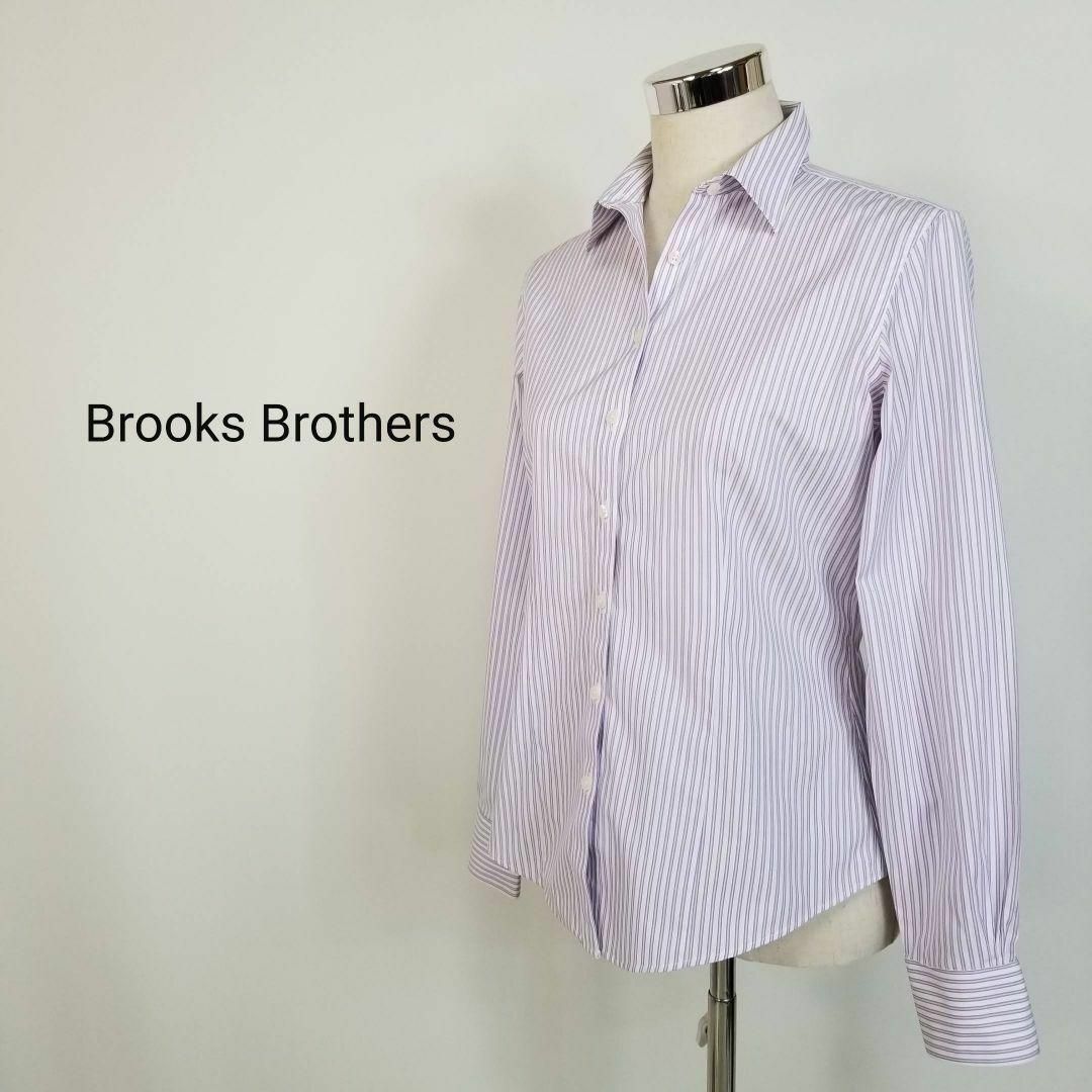 Brooks Brothers(ブルックスブラザース)の美品Brooks Brothersストライプ柄オックスフォードシャツ4紫青白 レディースのトップス(シャツ/ブラウス(長袖/七分))の商品写真