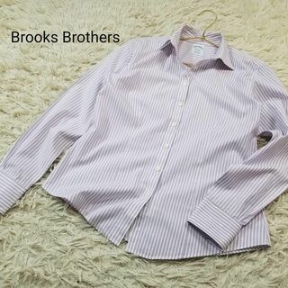 ブルックスブラザース(Brooks Brothers)の美品Brooks Brothersストライプ柄オックスフォードシャツ4紫青白(シャツ/ブラウス(長袖/七分))