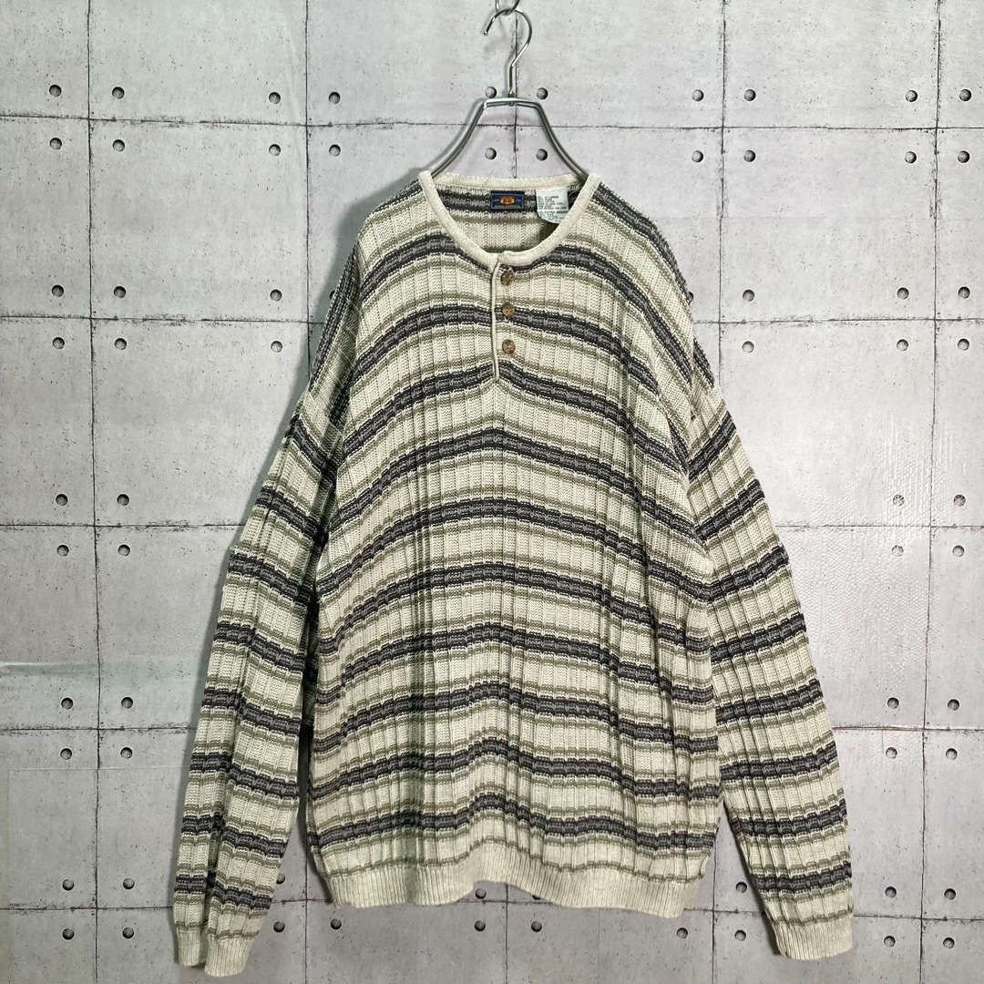 ART VINTAGE(アートヴィンテージ)の【US古着】VINTAGE デザインニット ラミーコットン ヘンリーネック XL メンズのトップス(ニット/セーター)の商品写真