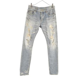 美品】yslライトブルースキニーデニム25インチクラッシュダメージサン