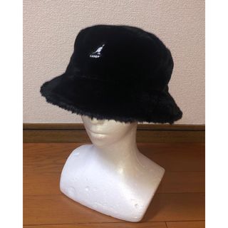 カンゴール(KANGOL)のS 美品 KANGOL メトロハット ファー バケットハット カンゴール 黒(ハット)