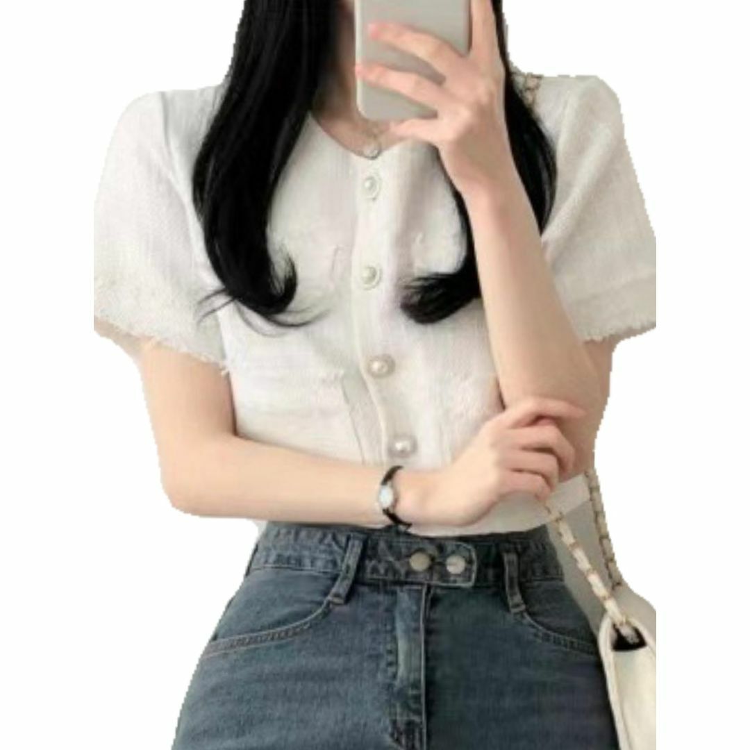 [KOREARU] 韓国ファッション半袖ツイードジャケット レディース アウター