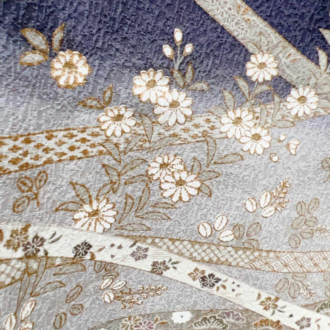 熨斗に様々な花模様の訪問着 着物- 夏琉球 紗紬反物 まずいわ屋