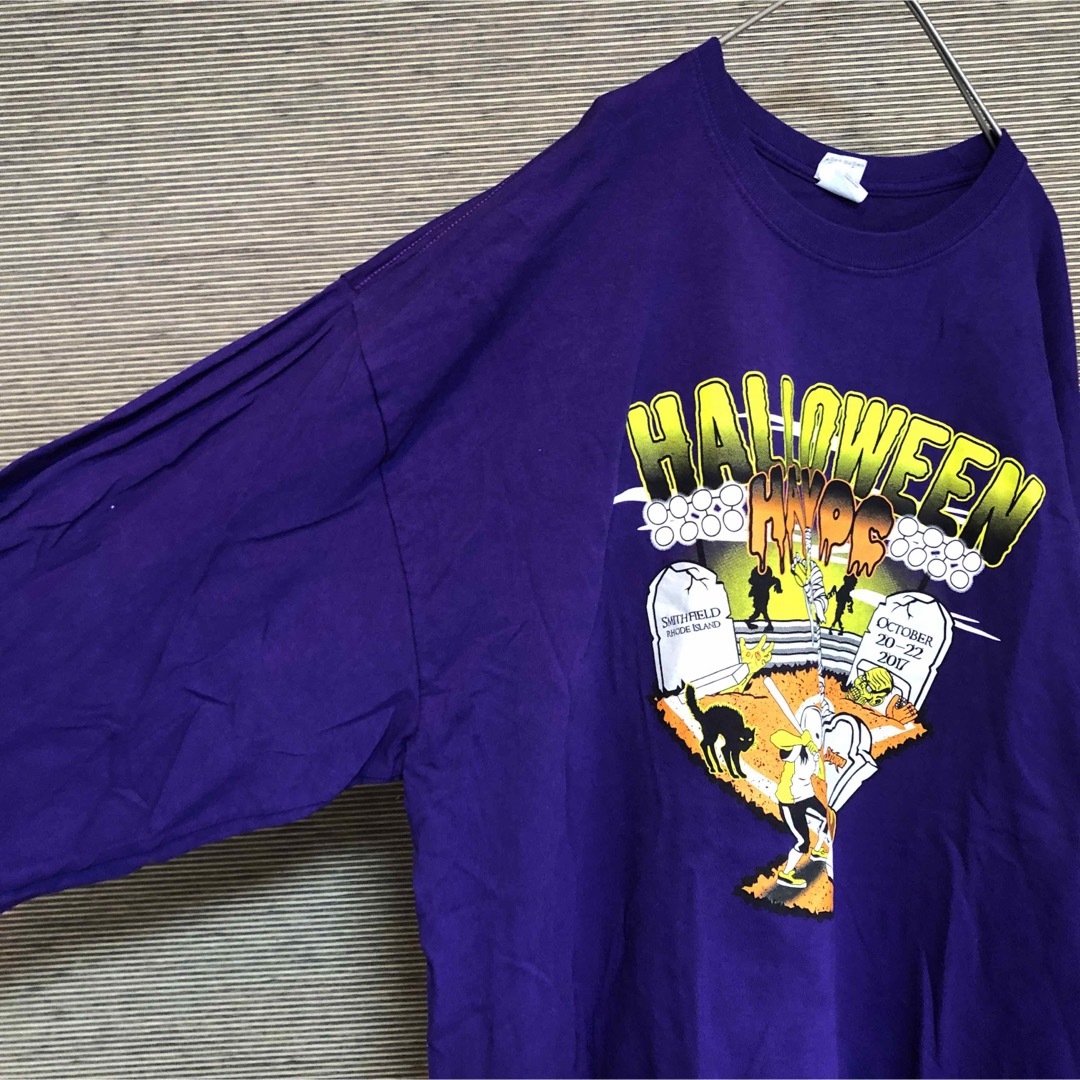 GILDAN(ギルタン)の 【ギルダン】ロンT　ミイラ　ハロウィン　ゾンビ　オバケ　紫　ネコ　野球　72 メンズのトップス(Tシャツ/カットソー(七分/長袖))の商品写真