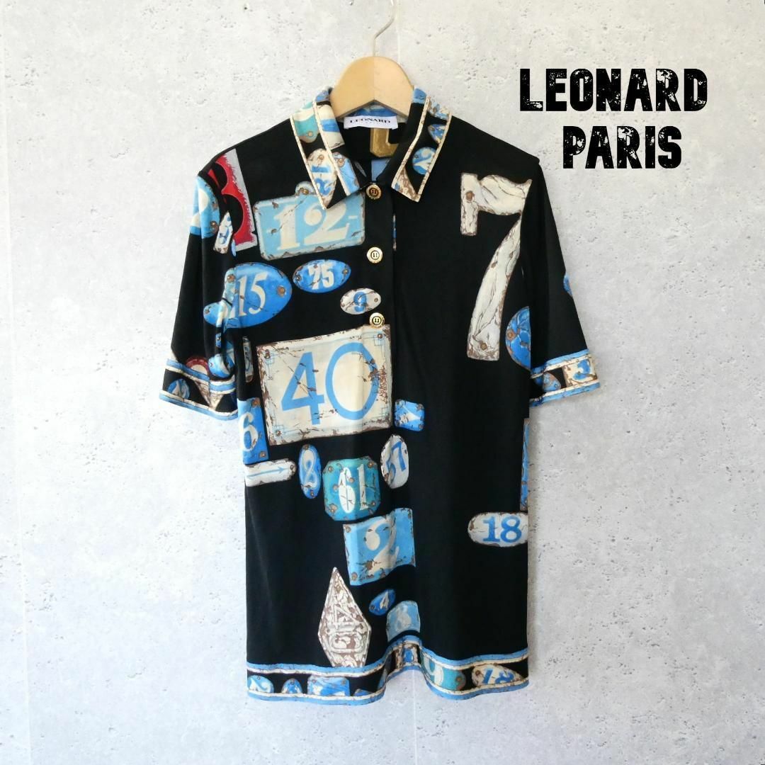 良品 綺麗 LEONARD PARIS 総柄 シルク100％ 半袖 シャツ - シャツ