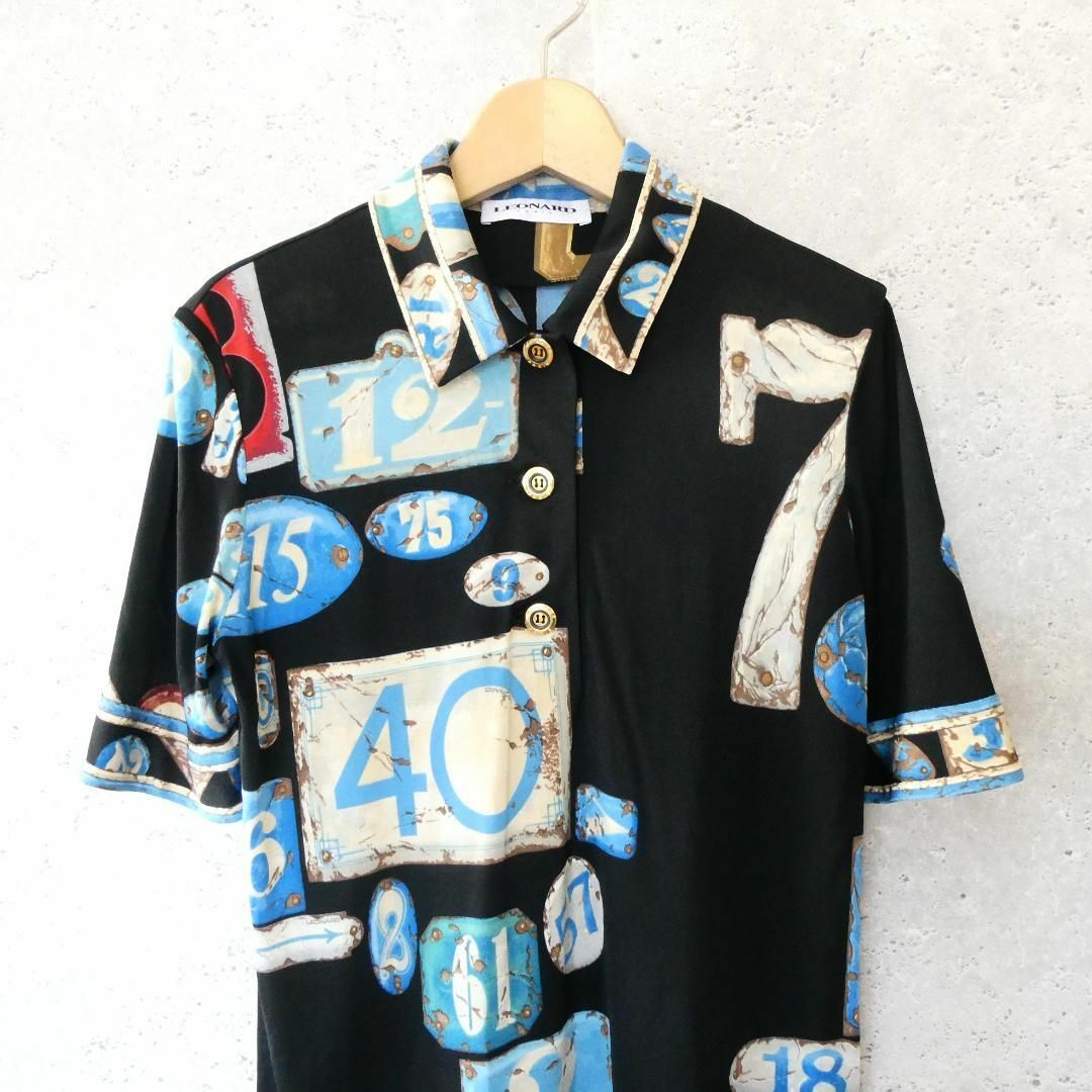 良品 綺麗 LEONARD PARIS 総柄 シルク100% 半袖 シャツ