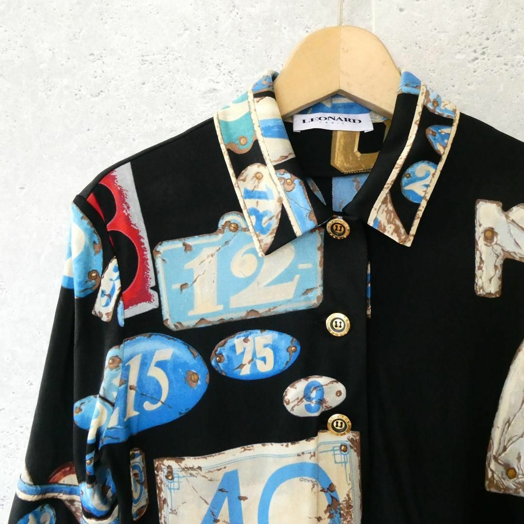 良品 綺麗 LEONARD PARIS 総柄 シルク100% 半袖 シャツ