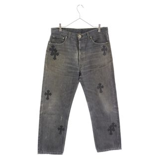 クロムハーツ(Chrome Hearts)のCHROME HEARTS クロムハーツ ×LEVI'S U VNTG JEAN BLU/RED TAB 501×リーバイスコラボ クロスパッチ付きウォッシュド ボタンフライ デニムパンツ ブラック(デニム/ジーンズ)