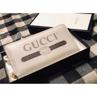 グッチ(Gucci)の【美品】GUCCI グッチ ヴィンテージロゴラウンドファスナー 銀座店購入 白(長財布)